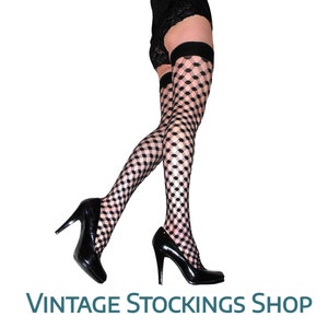 Black Hold Ups Stockings Fishnet Geometric Design Vintage NEW One Size