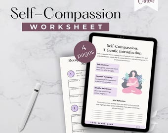 Self-Compassion Worksheet, Inner Critic Healing Workbook, Therapy & Coaching Journaling Tool
