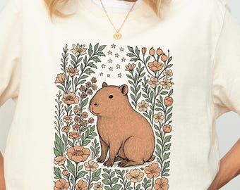 Cute Flower Capybara Shirt, Capybara T-shirt, Capybara Lover Tee, Kawaii Capybara Gift, Capybara Graphic Tee