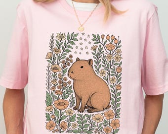 Cute Flower Capybara Shirt, Capybara T-shirt, Capybara Lover Tee, Kawaii Capybara Gift, Capybara Graphic Tee