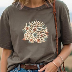 Cute Flower Hedgehog Shirt, Hedgehog T-shirt, Hedgehog Lover Tee, Wildflower Hedgehog Gift, Hedgehog Silhouette Graphic Tee
