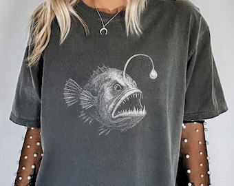 Anglerfish Comfort Color Tshirt, Vintage Style Anglerfish Lover Graphic Tee, Sea Life Shirt