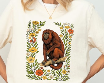 Cute Flower Howler Monkey Shirt, Monkey Lover Gifts