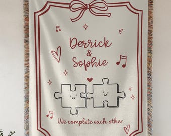 Manta tejida personalizada para parejas, regalo personalizado para parejas, regalo para novio, manta de algodón con nombre tipo rompecabezas, regalo para despedida de soltera, regalo para novia