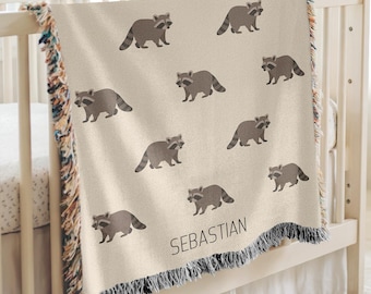Manta personalizada com estampa de guaxinim, tapeçaria personalizada com nome e estampa de guaxinim, manta de lã para bebê com estampa de guaxinim, presentes para amantes de animais selvagens.