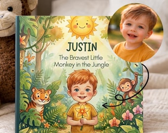 Custom Baby Book Gift, Personalized Kid Jungle Book, Custom Name and Photo Bedtime Storybook, Hardback Keepsake Gift, Newborn Toddler Book