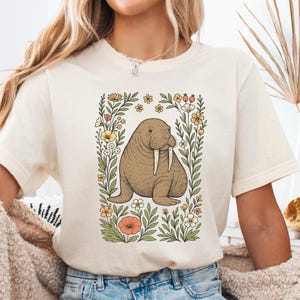 Cute Flower Walrus Shirt, Walrus T-shirt, Walrus Lover Tee, Wildflower Walrus Gift, Walrus Graphic Tee