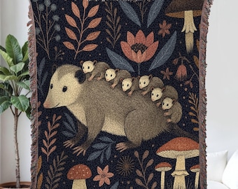 Possum Woven Blanket, Opossum woven tapestry, Opossum Tapestry, Possum Gifts, Opossum Lover, Cottagecore Blanket, Feral blanket
