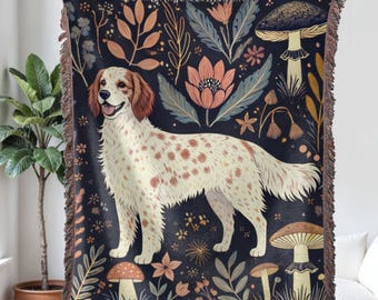 English Setter Woven Blanket, Dog Floral Tapestry, Dog Owner Gifts, Dog Mom Gift Idea