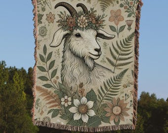Goat Woven Blanket, Goat Boho woven tapestry, Goat Rug Throw Wall Decor Aesthetic Cottagecore, Cozy Blanket for movie night, Fall Vibes