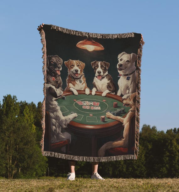 Dogs Playing Poker タペストリー ラグマット Dogs Playing Poker Woven Blanket - Dogs Playing Poker Woven