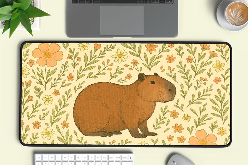 Capybara Desk Mat, Capybara Cottagecore Desk Mat, Capybara Lover Floral ...