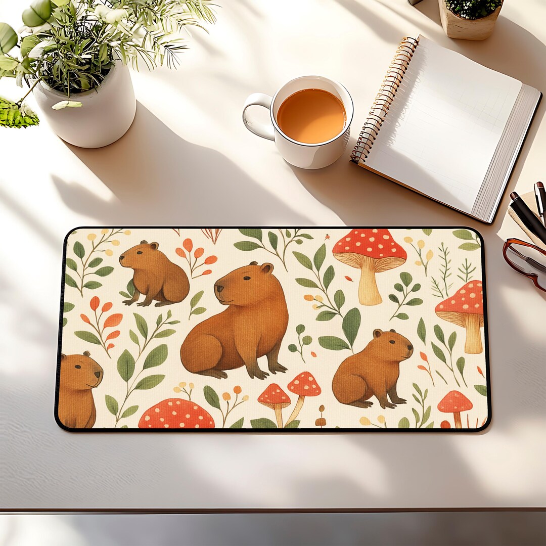 Capybara Desk Mat, Capybaras Cottagecore Desk Mat, Capybara Mouse Pad ...