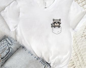 Raccoon Pocket Shirt, Kawaii Raccoon Sweatshirt, Trash Panda Lover Tee, Cute Racoon Tshirt