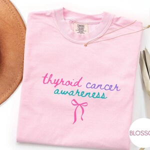 Thyroid Cancer Awareness Shirt, Coquette Cancer, Warrior Tee, Comfort Colors Vintage Style Graphic Tee image 7