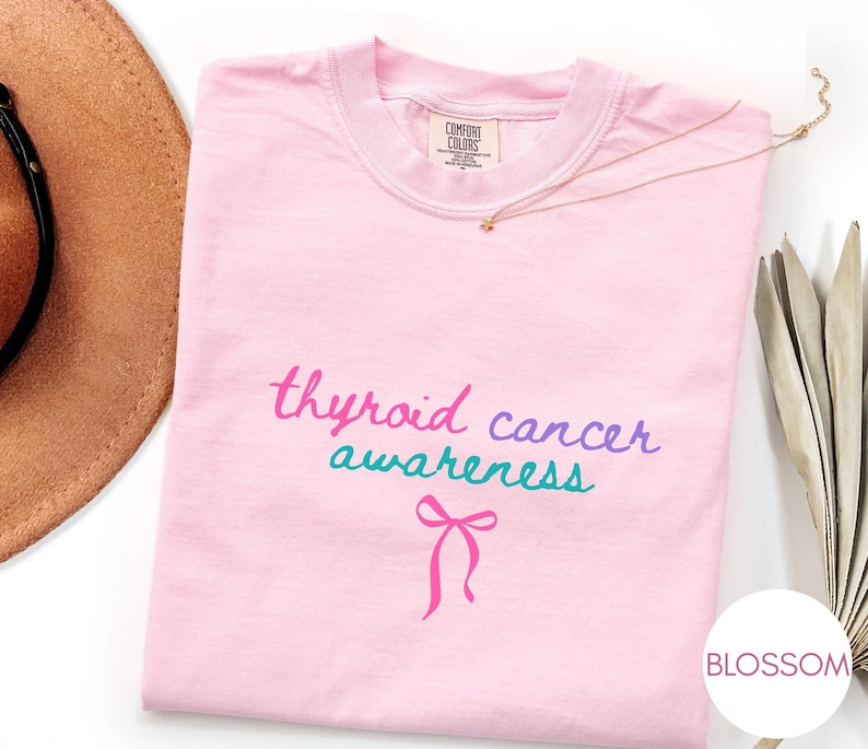 Thyroid Cancer Awareness Shirt, Coquette Cancer, Warrior Tee, Comfort Colors Vintage Style Graphic Tee image 7