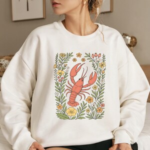 Cute Flower Lobster Shirt, Lobster T-shirt, Lobster Lover Tee, Floral Lobster Gift, Ocean Creature Graphic Tee image 3