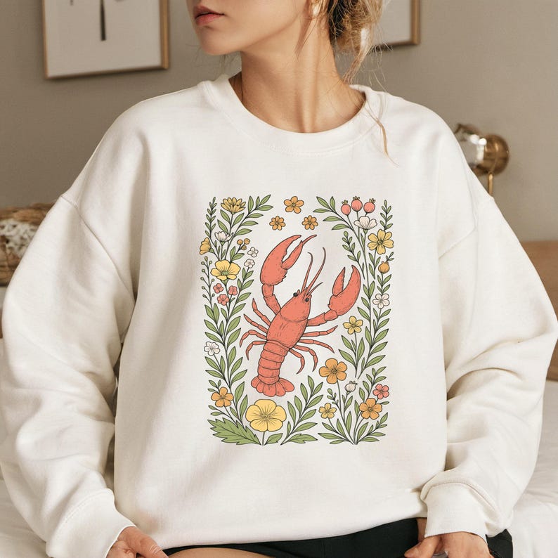 Cute Flower Lobster Shirt, Lobster T-shirt, Lobster Lover Tee, Floral Lobster Gift, Ocean Creature Graphic Tee image 3