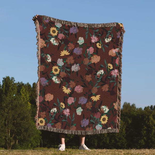 Manta tejida con canción sorpresa - Tapiz tejido con flores de piano - Tapiz floral de piano - Decoración de pared estética para giras