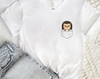 Camiseta con bolsillo de erizo, sudadera de erizo, camiseta para amantes de los erizos, regalo kawaii de erizo, camiseta con estampado de erizo