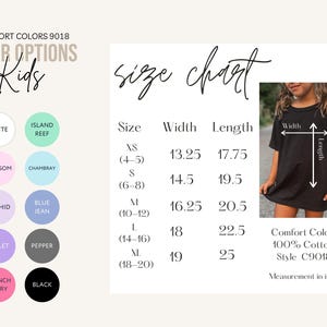 The image is a color options chart for kids, providing a visual guide for selecting comfortable colors based on size and preference.