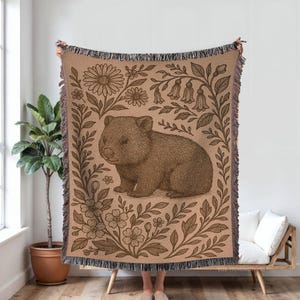 Wombat Woven Blanket - Wombat woven tapestry - Wombat Gifts - Wombat throw Wall Decor Aesthetic