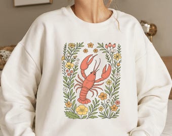 Cute Flower Lobster Sweatshirt, Lobster T-shirt, Lobster Lover Tee, Floral Lobster Gift, Ocean Creature Graphic Tee