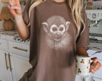 Vintage T-shirt eekhoornaap, schattige primaat comfort kleuren vintage tshirt, eekhoorn aap silhouet retro shirt, cadeau aap minnaar