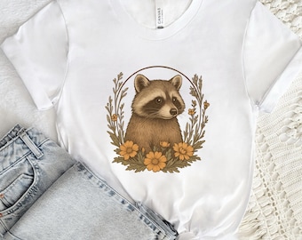 Raccoon Floral Boho Shirt, Floral T-shirt, Trash Panda Lover Tee, Funny Racoon Tshirt