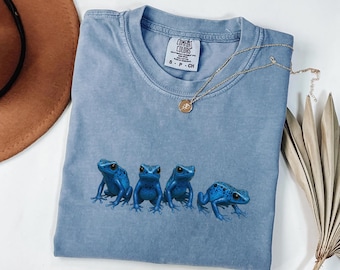 Vintage blauw pijlgifkikkers comfort kleuren T-shirt, retro shirt kikker, cadeau kikker minnaar
