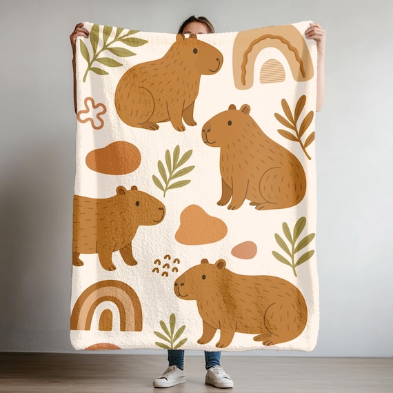 Capybara Soft Blanket, Capybara Velveteen Throw, Boho Capybara Tapestry, Cute Capybara Fleece Lap Throw, Plush Blanket for movie night