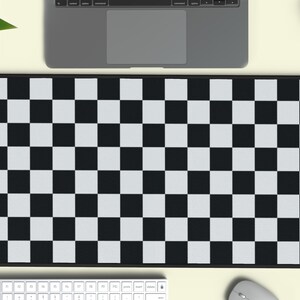 Checkered Computer Desk Mat, Black and White Desk Mat, Checkered Office Decor, 70’s retro Mouse Pad image 5