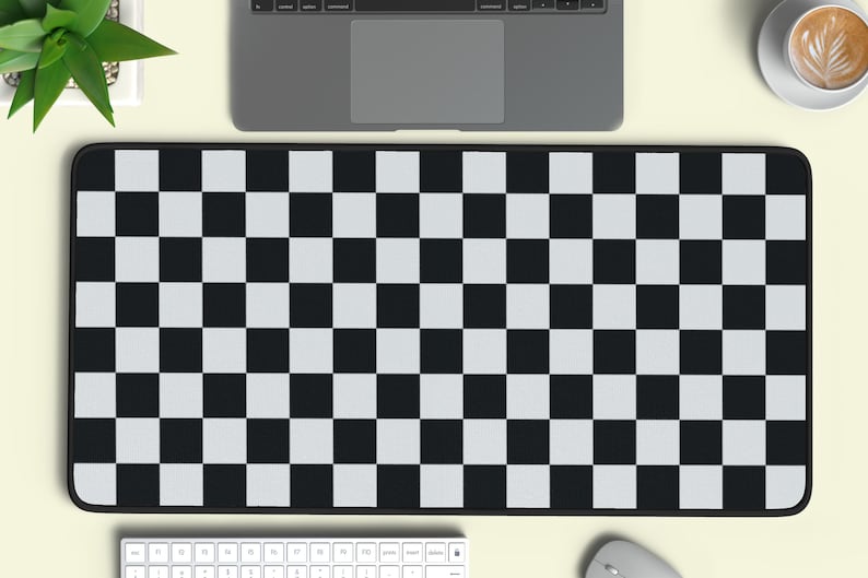 Checkered Computer Desk Mat, Black and White Desk Mat, Checkered Office Decor, 70’s retro Mouse Pad image 5