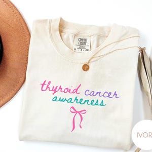 Thyroid Cancer Awareness Shirt, Coquette Cancer, Warrior Tee, Comfort Colors Vintage Style Graphic Tee image 1