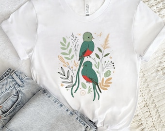 Cute Flower Quetzal Shirt, Quetzal T-shirt, Quetzal Lover Tee, Floral Quetzal Gift, Wildflower Bird Graphic Tee, Birdwatching Shirt