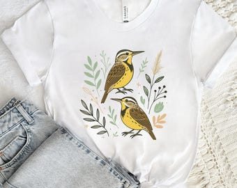 Söt blommaängslärka fågelskjorta, ängslärka T-shirt, ängslärka älskare T-shirt, kawaii ängslärka gåva, fågelgrafik T-shirt, fågelskådningströja