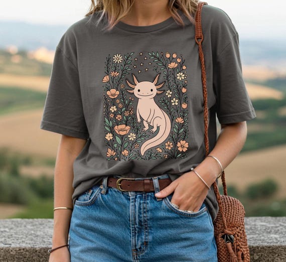Cute Flower Axolotl Shirt, Axolotl T-shirt, Axolotl Lover Tee, Salamander Tshirt, Amphibian Tee, Kawaii Axolotl Gift