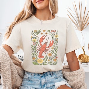 Cute Flower Lobster Shirt, Lobster T-shirt, Lobster Lover Tee, Floral Lobster Gift, Ocean Creature Graphic Tee image 1
