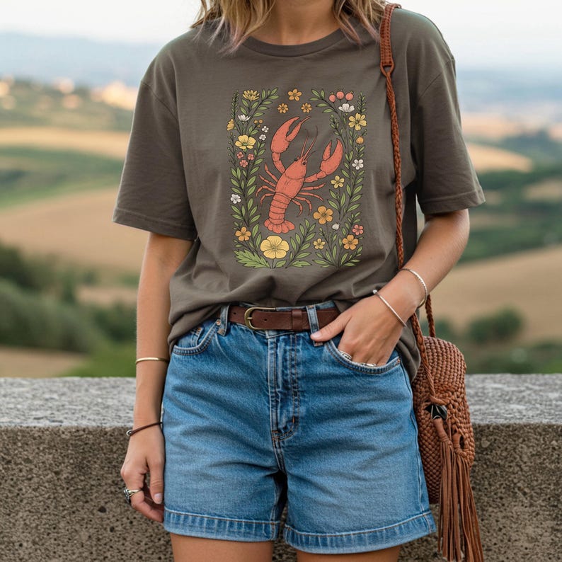 Cute Flower Lobster Shirt, Lobster T-shirt, Lobster Lover Tee, Floral Lobster Gift, Ocean Creature Graphic Tee image 6