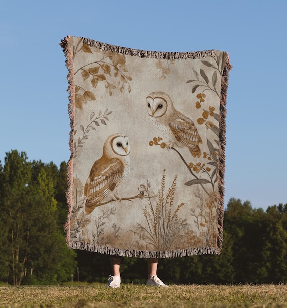 Barn Owl Woven Blanket - Barn Owl woven tapestry - Barn Owl throw Wall Decor Aesthetic