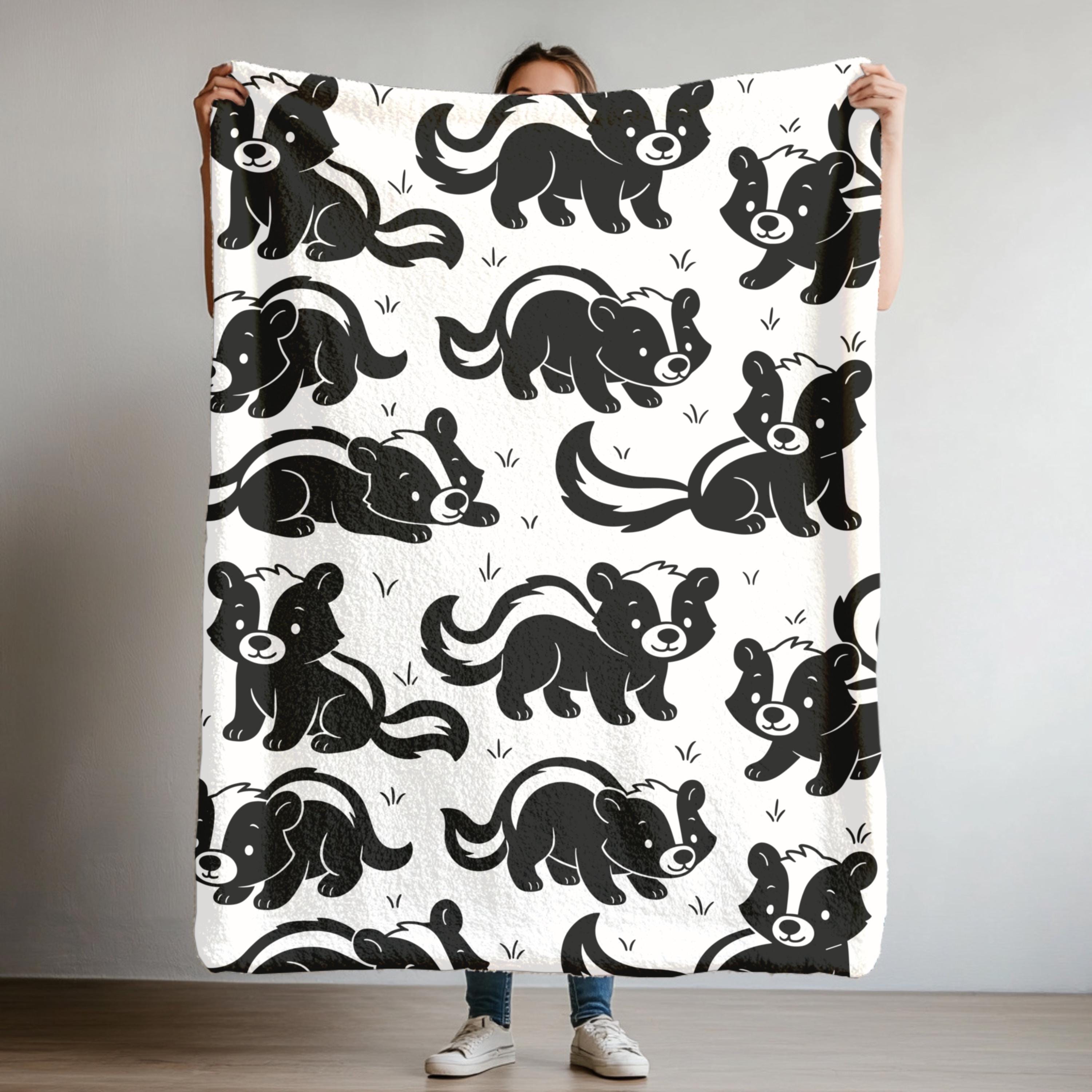 Skunk Doodle Blanket, Black and White Skunks Baby Fleece Throw