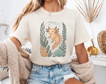Cute Ocean Axolotl Shirt, Axolotl T-shirt, Axolotl Lover Tee, Salamander Tshirt, Amphibian Tee, Kawaii Axolotl Gift