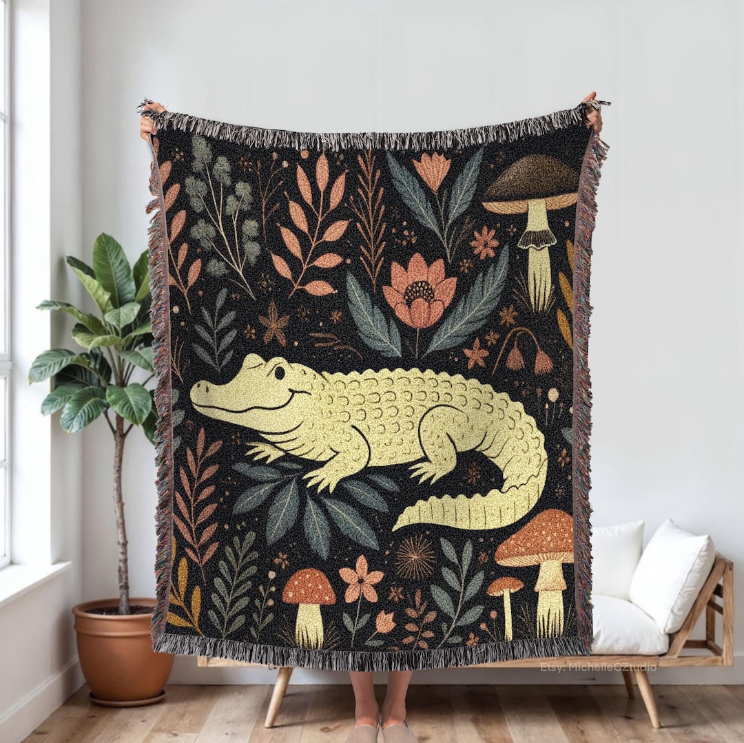 Croc Woven Blanket, Alligator Woven Tapestry, Lizard Lover Gifts