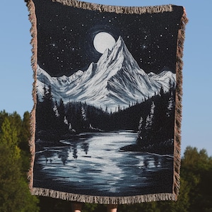 Night Sky Blanket - Mountain Landscape Woven Tapestry - Snow Mountain  Throw Wall Decor Aesthetic - Starry Night Tapestry