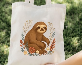 Bolsa de tela con diseño de perezoso, regalo para amantes de los perezosos, bolsa de tela con diseño floral, bolsa reutilizable para el mercado.