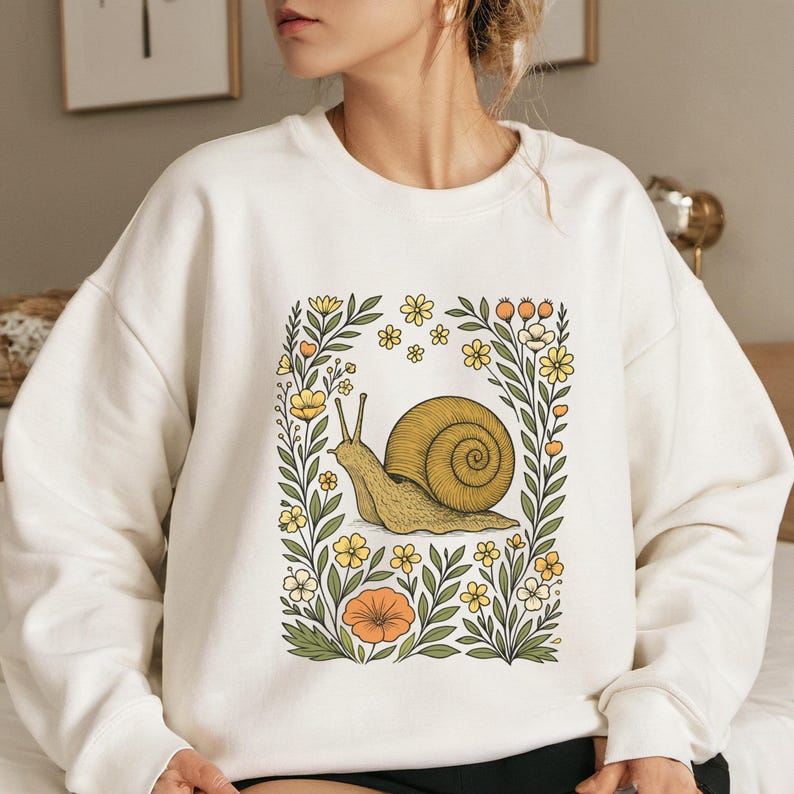 Cute Flower Snail Shirt, Snail T-shirt, Snail Lover Tee, Floral Snail Gift, Wildflower Snail Graphic Tee image 4