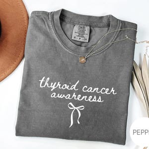 Thyroid Cancer Awareness Shirt, Coquette Cancer, Warrior Tee, Comfort Colors Vintage Style Graphic Tee image 13