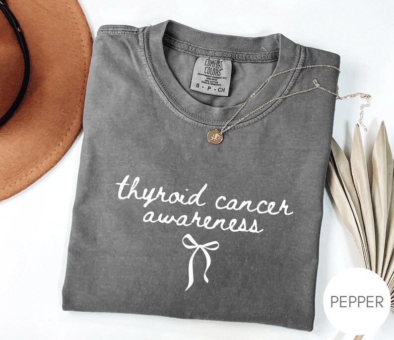 Thyroid Cancer Awareness Shirt, Coquette Cancer, Warrior Tee, Comfort Colors Vintage Style Graphic Tee image 13