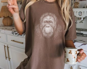 Vintage T-shirt orang-oetan, schattige primaat comfort kleuren vintage tshirt, orang-oetan silhouet retro shirt, cadeau apenliefhebber