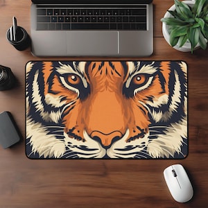 Tiger Desk Mat, Tiger Print Desk Pad, Tiger Desk Pad, Tiger Gifts, Feline Office Decor